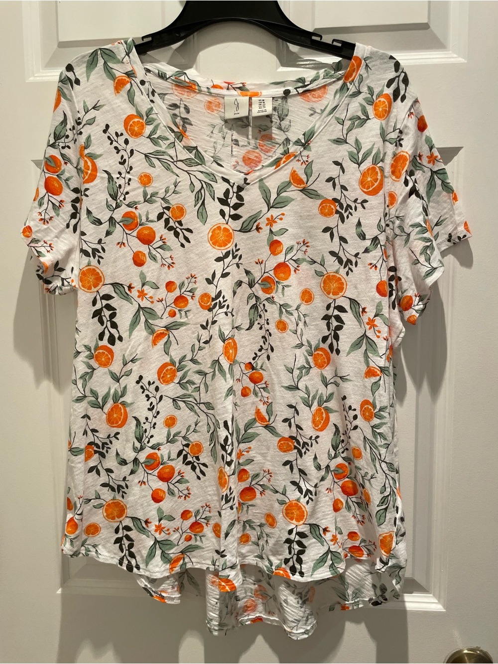 Joie Citrus Grove oranges and leaf print cotton v-neck top size 1X
